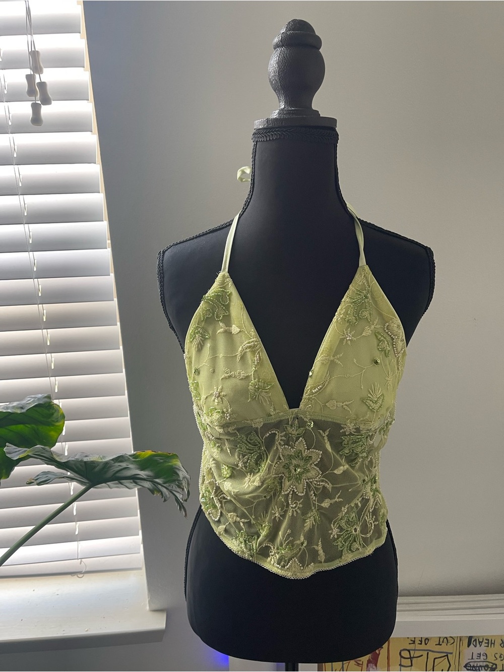 Lace Halter Bralette in Lime Green